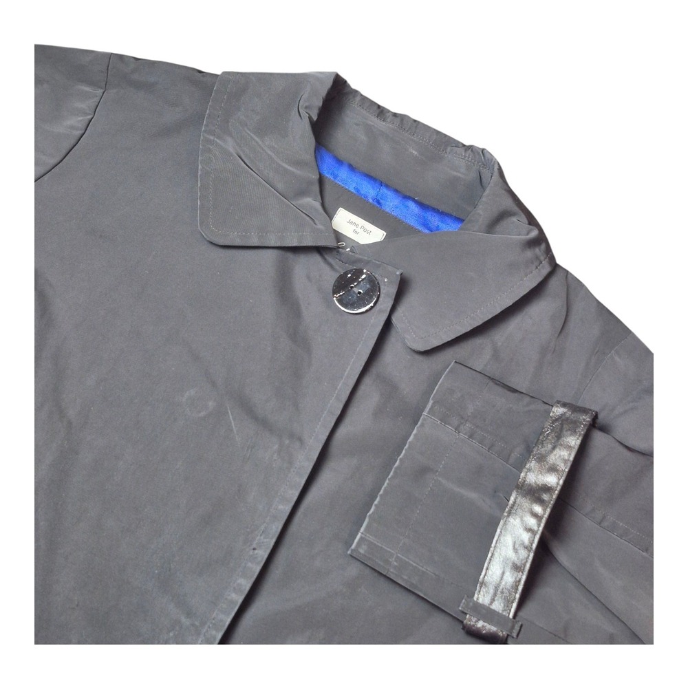 Jane Post for Saks‎ Fifth Avenue Women's 1X Black Rain Trench Coat Blue Lining